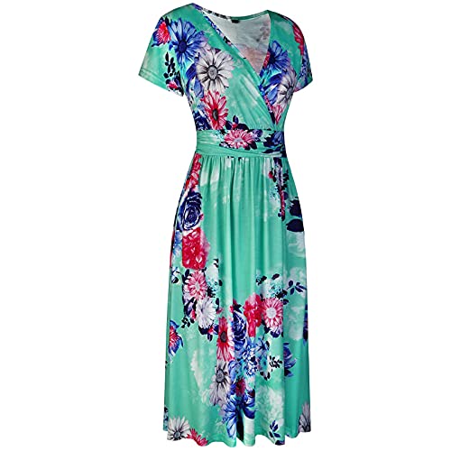 YANFANG Vestido De Playa Mujer,Vestido Suelto Maxi con Estampado Floral Informal Sin Mangas para Mujer,Ropa Verano Ropa Dormir Fiesta Color SóLido,2-Verde,XL