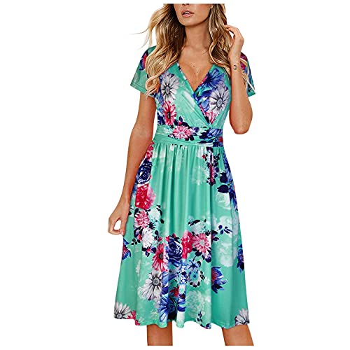 YANFANG Vestido De Playa Mujer,Vestido Suelto Maxi con Estampado Floral Informal Sin Mangas para Mujer,Ropa Verano Ropa Dormir Fiesta Color SóLido,2-Verde,XL