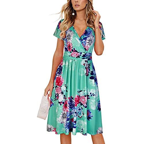 YANFANG Vestido De Playa Mujer,Vestido Suelto Maxi con Estampado Floral Informal Sin Mangas para Mujer,Ropa Verano Ropa Dormir Fiesta Color SóLido,2-Verde,XL