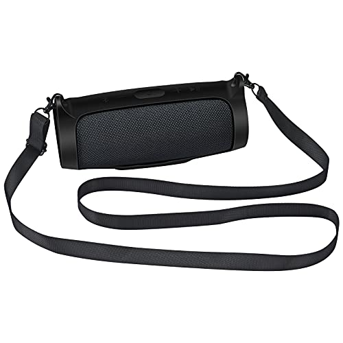 Yaowanguan Funda de Silicona para Altavoz Bluetooth inalámbrico JBL Charge Essential, Funda Protectora Ultraligera portátil Negra con mosquetón y Correa para el Hombro