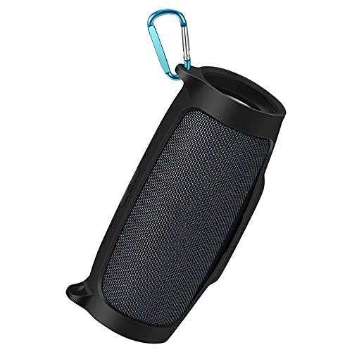 Yaowanguan Funda de Silicona para Altavoz Bluetooth inalámbrico JBL Charge Essential, Funda Protectora Ultraligera portátil Negra con mosquetón y Correa para el Hombro