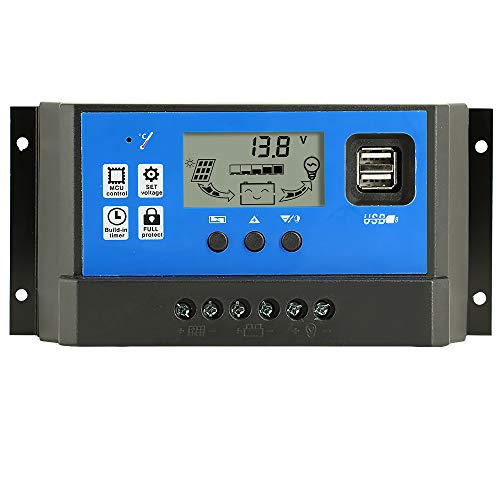 Y&H 40A Controlador de Carga Solar Panel Solar 12V/24V Inteligente Controlador de Carga con 5V Control de temporizador Pantalla LCD yDoble Puerto USB,para Panel Solar Lámpara Batería y Iluminación LED