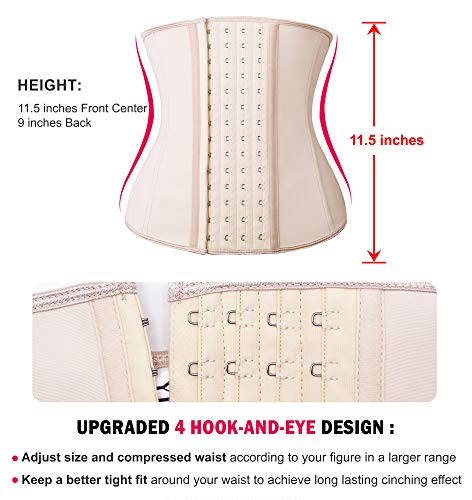 YIANNA Fajas Reductoras Mujer con 4 Ganchos Latex Corset Reductor Waist Trainer Faja Colombiana Cinturilla Abdomen Beige, 11788 Size 2XL