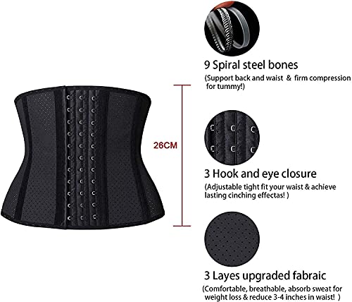 YIANNA Mujer Fajas Reductoras Torso Corto Waist Trainer Corset Reductor Cinturilla Moldeadora Faja Colombiana Latex Cintura Respirable Negro, 110266 Size S