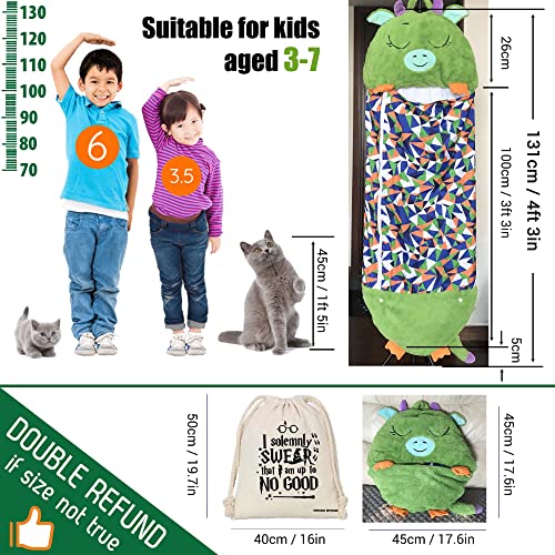 YiMOO Saco de dormir para niños, diseño de dinosaurios de animales de algodón, saco de dormir compacto con almohada para niños, niñas y niños pequeños de camping (edad 3-7)