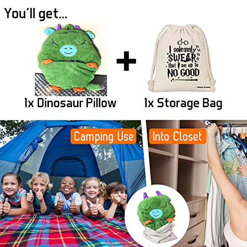 YiMOO Saco de dormir para niños, diseño de dinosaurios de animales de algodón, saco de dormir compacto con almohada para niños, niñas y niños pequeños de camping (edad 3-7)