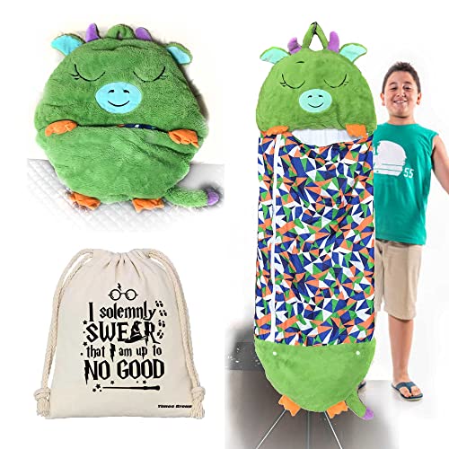 YiMOO Saco de dormir para niños, diseño de dinosaurios de animales de algodón, saco de dormir compacto con almohada para niños, niñas y niños pequeños de camping (edad 3-7)