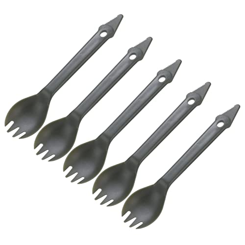 YJZO Tenedor y Cuchara para Picnic al Aire Libre, 5 Piezas, Tenedor y Cuchara portátiles para Exteriores, con Orificios para Colgar, plástico Multiusos, Tenedor y Cuchara 2 en 1 para Picnic de Fiesta