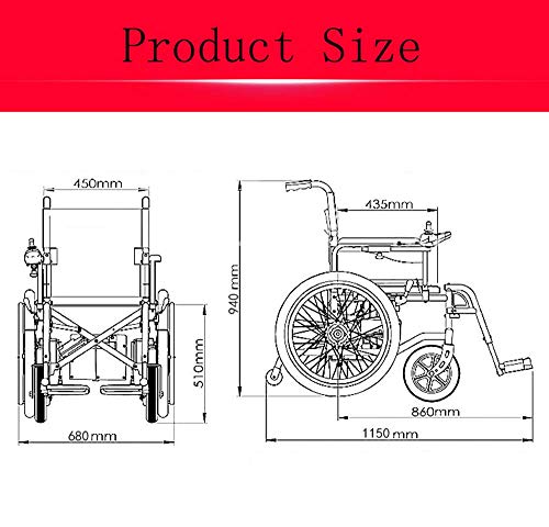 YOLANDE Silla de Ruedas eléctrica Plegable de Doble función Ligera (batería de ión de Litio), conduzca con energía eléctrica o Use como Silla de Ruedas Manual