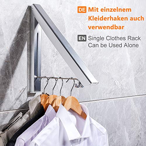 YORBAY Perchero de Pared Percha Plegable para Ahorrar Espacio 2 Piezas, Abatible Aluminio Ropa Percha Organizador con Ganchos y Tubo para Sala, Cuarto, Baño, Balcón, Oficina, Ahorra Espacio