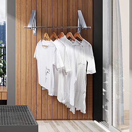 YORBAY Perchero de Pared Percha Plegable para Ahorrar Espacio 2 Piezas, Abatible Aluminio Ropa Percha Organizador con Ganchos y Tubo para Sala, Cuarto, Baño, Balcón, Oficina, Ahorra Espacio