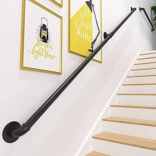 YPDHUA Pasamanos, Tubo Industrial sin Deslizamiento Negro con Soportes de Montaje Mango de Tubo Rústico Mango de Escalera Interior Escaleras Al Aire Libre Porche Cubierta de Mano/6Ft