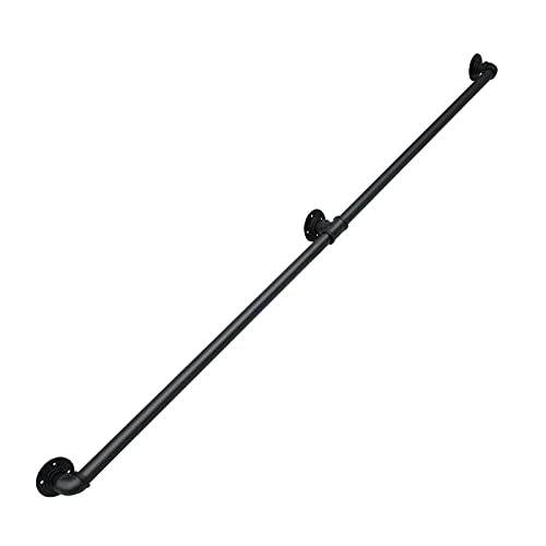 YPDHUA Pasamanos, Tubo Industrial sin Deslizamiento Negro con Soportes de Montaje Mango de Tubo Rústico Mango de Escalera Interior Escaleras Al Aire Libre Porche Cubierta de Mano/6Ft