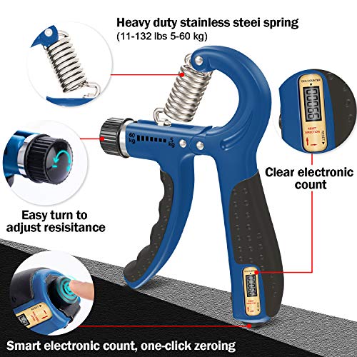 YUANMIU Fortalecedores de Mano (Juego de 6), con función de conteo Ejercitador de Mano de antebrazo de muñeca, para la recuperación de Lesiones y la versión de Entrenamiento de Mejora Muscular