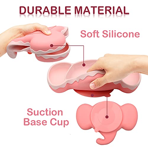 Yuccer Platos de Silicona para Bebe Ventosa Vajilla Platos Antideslizante con Cucharas Tenedor Platos Individual Bebe Sin BPA para Lavavajillas Microondas Silla Alta Cumpleaños Regalo (rosa)