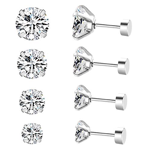 YUESUO Pendientes Acero Quirurgico Hipoalergenicos, Piercing Circoniña Pendientes Brillantes Diamante, AAAAA+ Zircon, Mujeres Hombres Unisex, 5-8 mm