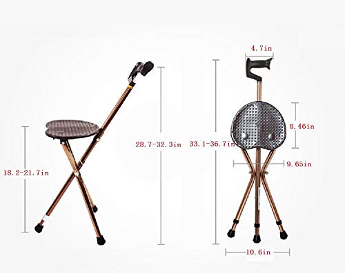 YUNSHINE Bastón plegable Asiento 400 lb Capacidad 3 patas Bastón de altura ajustable Bastón alto con luz LED Unisex para ancianos Brown