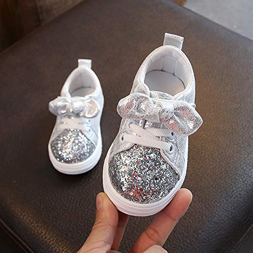 YWLINK Ciclismo Zapatos Bebé NiñAs NiñOs Lentejuelas Bling Bowknot Crystal Run Sport Zapatillas Antideslizante Transpirable Rosa,Plata,Oro 21-30