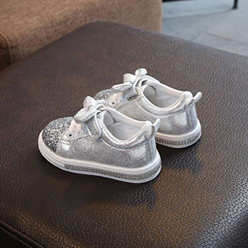 YWLINK Ciclismo Zapatos Bebé NiñAs NiñOs Lentejuelas Bling Bowknot Crystal Run Sport Zapatillas Antideslizante Transpirable Rosa,Plata,Oro 21-30