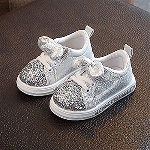 YWLINK Ciclismo Zapatos Bebé NiñAs NiñOs Lentejuelas Bling Bowknot Crystal Run Sport Zapatillas Antideslizante Transpirable Rosa,Plata,Oro 21-30