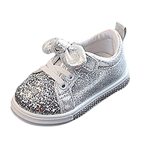 YWLINK Ciclismo Zapatos Bebé NiñAs NiñOs Lentejuelas Bling Bowknot Crystal Run Sport Zapatillas Antideslizante Transpirable Rosa,Plata,Oro 21-30