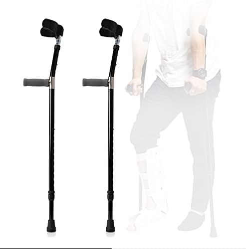 YXW Muletas Ajustables para Adultos, muletas de antebrazo con puño anatómico, Bastón de Codo de Aluminio para Hombres y Mujeres, Negro, Carga 100 kg, 1 par