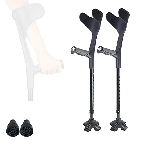 YXW Muletas de antebrazo para Adultos con puño anatómico, bastón de Caminar Ajustable de Aluminio, Carga de 100 kg, Bastones para Hombres, Mujeres, Negro (1 par)