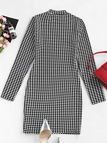 ZAFUL Vestido de mujer a cuadros Houndstooth Bodycon Mini vestido de manga larga ajustada Paso de grifo. S