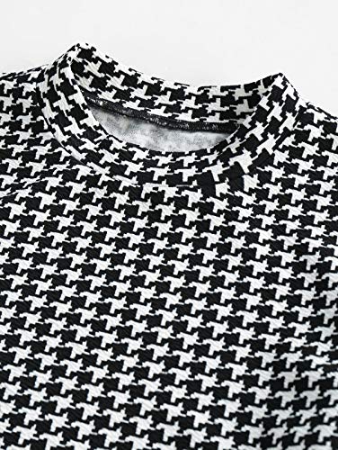 ZAFUL Vestido de mujer a cuadros Houndstooth Bodycon Mini vestido de manga larga ajustada Paso de grifo. S