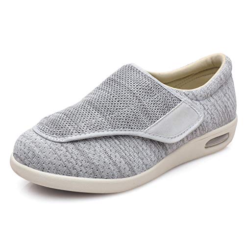 Zapatillas Ajustables ortopédicas,Zapatos de ensanchamiento para Diabetes y Fertilizantes, Zapatos de enfermería para pies hinchados de ancianos-45_Color Gris Claro/Gris Hilo Mixto, Zapatillas Orto