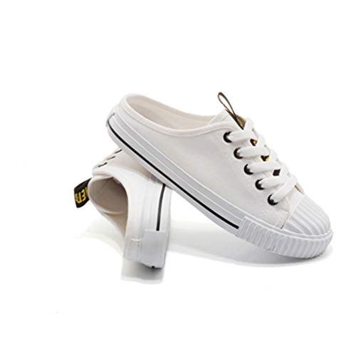 Zapatillas de Lona para Mujer Color Mezclado con Cordones de Corte bajo Medio Zapatilla Mujer Verano Perezoso Slingback Casual Zapatos de Lona Planos