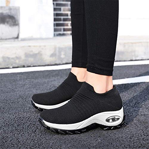 Zapatillas Deportivas de Mujer Zapatos Running Fitness Gym Outdoor Sneaker Casual Mesh Transpirable Comodas Calzado Negro-Blanca Talla 38