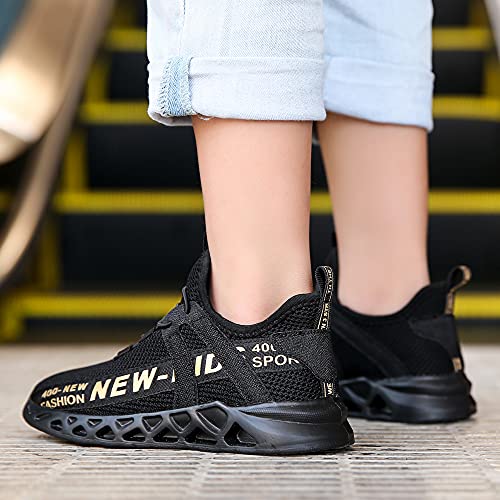 Zapatillas Deportivas Niños Bambas Ligero Niño Tenis Nino Zapatos para Correr Caminar Niños 34 EU,Negro Oro