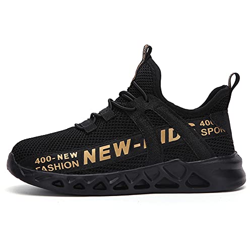 Zapatillas Deportivas Niños Bambas Ligero Niño Tenis Nino Zapatos para Correr Caminar Niños 34 EU,Negro Oro