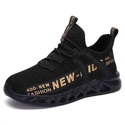 Zapatillas Deportivas Niños Bambas Ligero Niño Tenis Nino Zapatos para Correr Caminar Niños 34 EU,Negro Oro