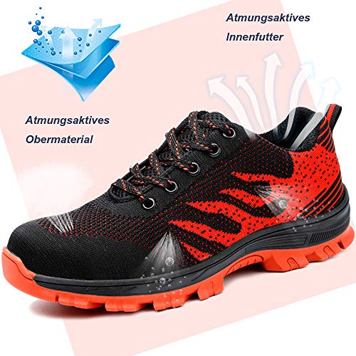 Zapatos de Seguridad para Hombre Zapatillas Zapatos de Mujer Seguridad de Acero Ligeras Calzado de Trabajo para Comodas Unisex Zapatos de Industria y Construcción 115-Rojo 41