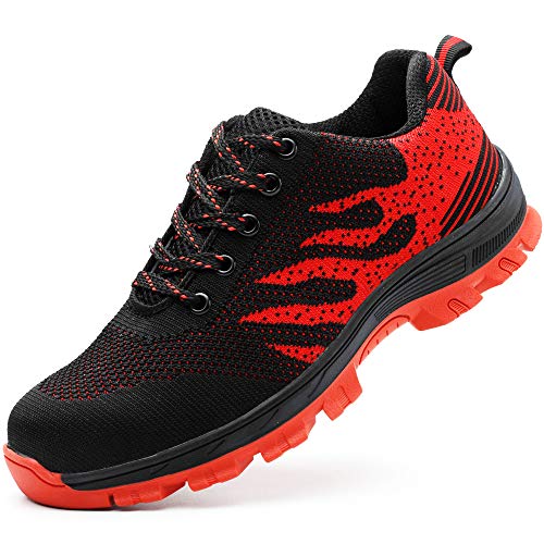 Zapatos de Seguridad para Hombre Zapatillas Zapatos de Mujer Seguridad de Acero Ligeras Calzado de Trabajo para Comodas Unisex Zapatos de Industria y Construcción 115-Rojo 41