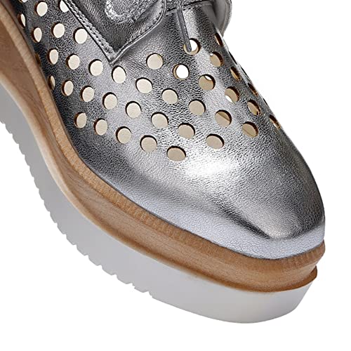 Zapatos Oxford para Mujer Zapatos Casuales de Charol de Corte bajo con Cordones Transpirables ahuecados Zapatos de Plataforma Antideslizantes de tacón de cuña Resistentes al Desgaste