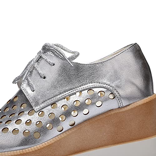 Zapatos Oxford para Mujer Zapatos Casuales de Charol de Corte bajo con Cordones Transpirables ahuecados Zapatos de Plataforma Antideslizantes de tacón de cuña Resistentes al Desgaste