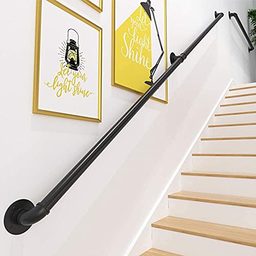 ZCJH Stair Handrail Beaming Industrial Sin Deslizamiento Tubo Negro con Soportes de Monte Handle Rustic Tube Stair Barandilla Interior Escaleras al Aire Libre Porche Deck Many Rail (Size : 18ft)