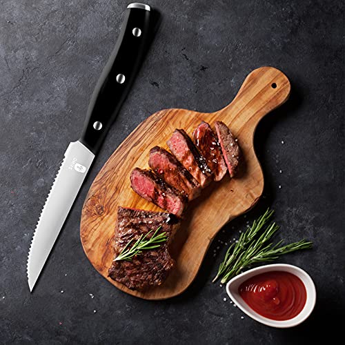 ZENG Cuchillos Arcos de Mesa Juego de 6 Cuchillos de Carne con Filo Ondulado Acero Inoxidable 11 cm Color Negro