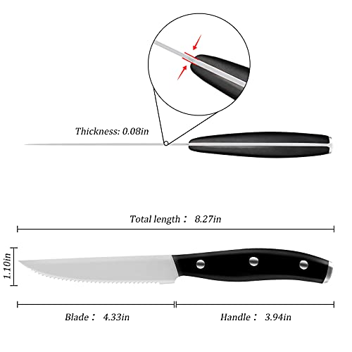 ZENG Cuchillos Arcos de Mesa Juego de 6 Cuchillos de Carne con Filo Ondulado Acero Inoxidable 11 cm Color Negro