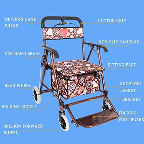 ZHANGYY El Asiento del Carrito de la Compra Plegable de scoo Antiguo Puede Tomar Cuatro Rondas para Comprar Comida y Ayudar a Empujar el Carrito pequeño para Ancianos