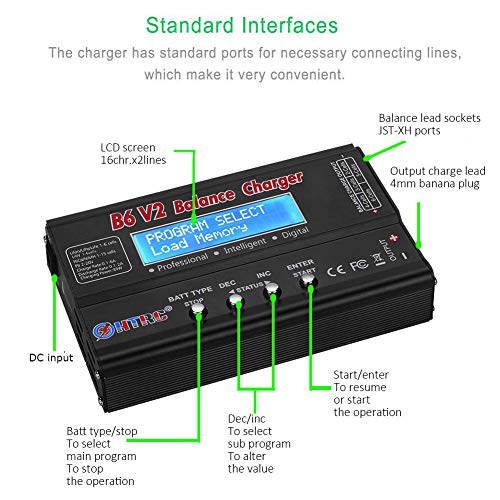 ZHITING Cargador de batería LiPo 1S-6S Balance Discharger Cargador de batería Digital para NiMH/NiCD/Li-Fe Packs con Conectores Tamiya/JST / EC3 / Hitec/Deans