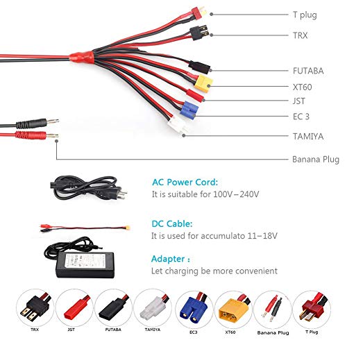 ZHITING Cargador de batería LiPo 1S-6S Balance Discharger Cargador de batería Digital para NiMH/NiCD/Li-Fe Packs con Conectores Tamiya/JST / EC3 / Hitec/Deans