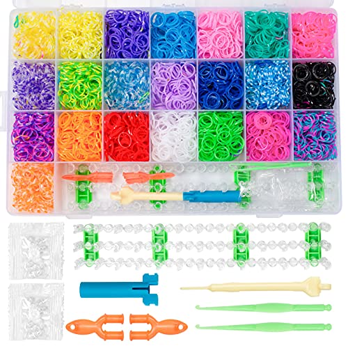 ZITFRI Pulseras de Goma Caja 6900 Bandas de Goma para hacer Pulseras 22 Colores Gomas Elasticas Bandas de Telar Kit Brazaletes para Pulseras con Herramienta de Telar, Juego Creativo para Niños Niñas