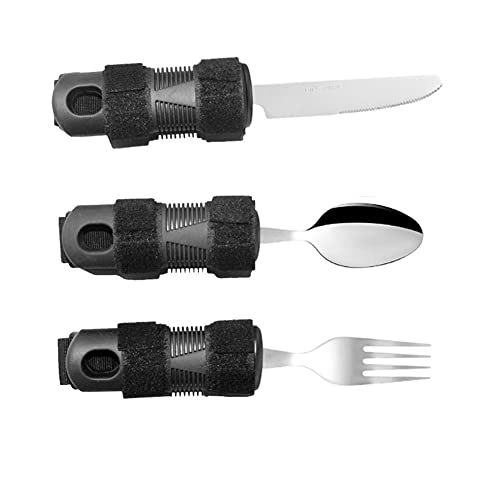 ZJJ Ancianos Discapacidad Antivibración Ayuda para Comer Vajilla Cuchillo De Fácil Agarre Cuchara Tenedor Utensilios Ayuda para Comer Adaptable Juego De Cubiertos para Artritis De Parkinson,3pcs