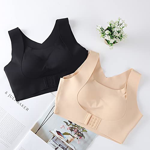 ZLSL Wireless Front Cross Bra, Seamless Front Buckle Support Bra Sports Bras, Posture Corrector Bra For Women with Back Support (Black X 2,XXL)