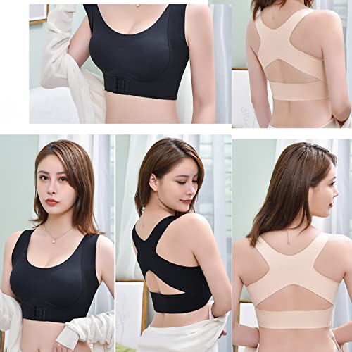 ZLSL Wireless Front Cross Bra, Seamless Front Buckle Support Bra Sports Bras, Posture Corrector Bra For Women with Back Support (Black X 2,XXL)