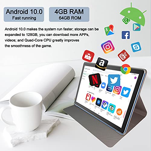 ZONMAI MX2 Tablet 10.1 Pulgadas Android 10.0 | Tableta 5G WiFi Ultrar-Rápido Quad-Core 1.6GHz 4GB RAM + 64GB ROM | 5MP + 8 MP 8000mAh Bluetooth 5.0 GPS Type-C Google GMS - Azul